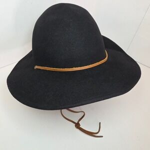 Brixton Black Felt Wide Brim Hat Leather Band & Chin Strap Size S Unisex Western